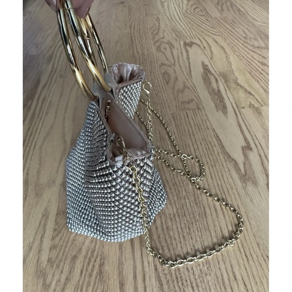 Jessica McClintock‎ Gwen Purse Evening Handbag Ball Mesh Beaded Ring Wristlet